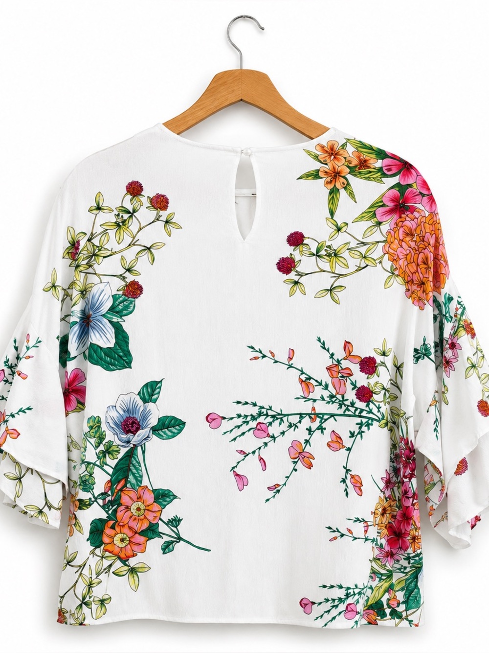 Zara White Botanical Floral Flutter Sleeve Blouse | Boho Top | Size Small - Picture 3 of 4